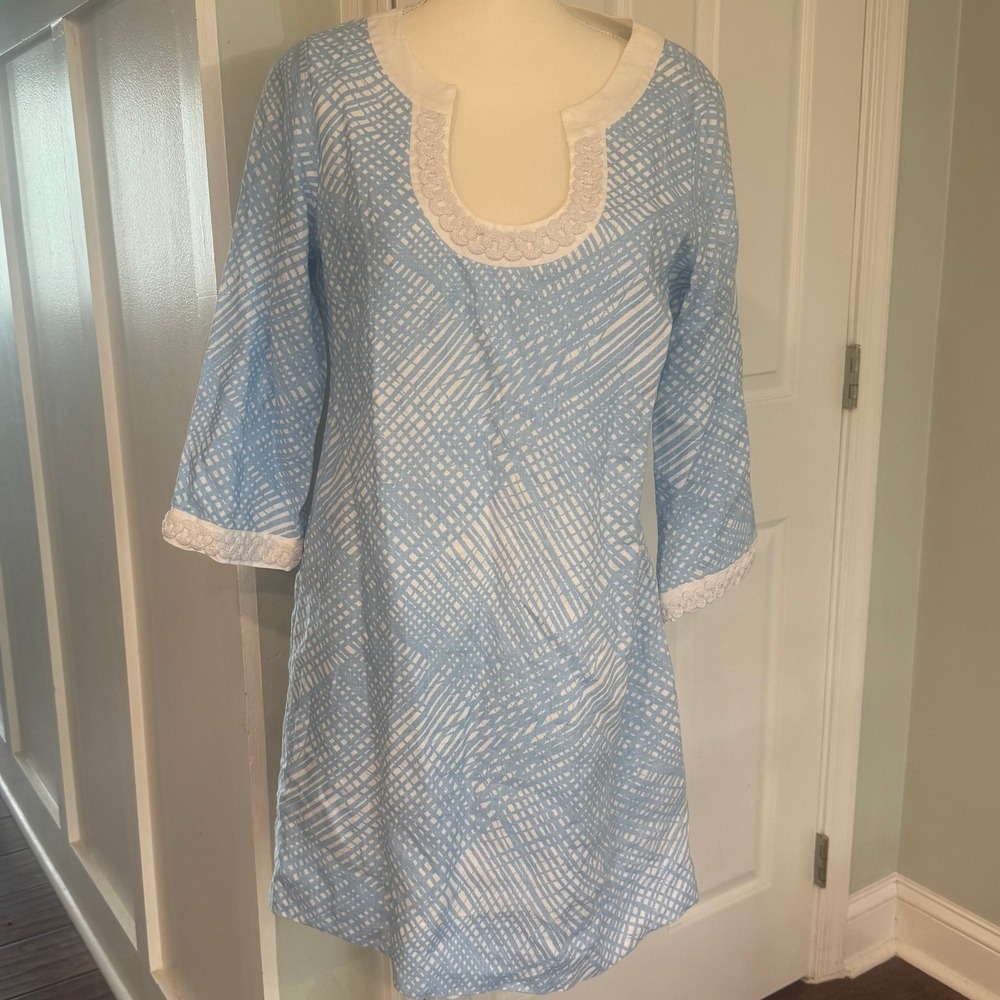 Vineyard Vines Palm Lattice Dress Jake Blue Linen Nautical Rope Trim 12 NEW